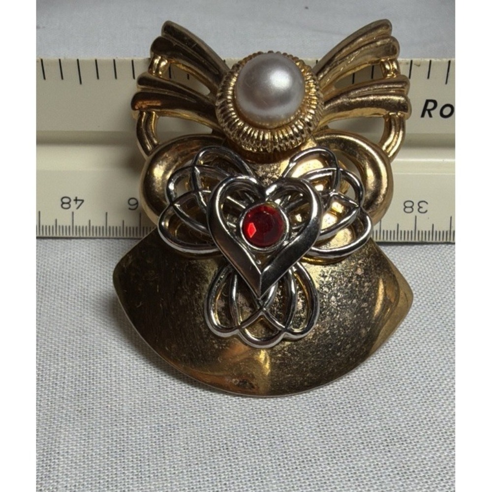 Angel Rhinestones‎ Pearl JANE 1997 AOL 1997 Vintage Bi-Metal Brooch Pin M-3298